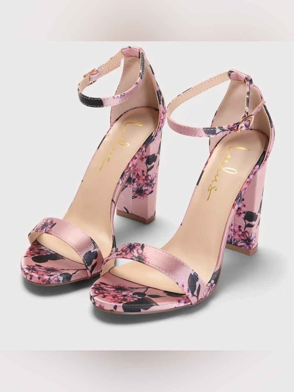 Lulu’s Mauve Floral Print Satin Heels